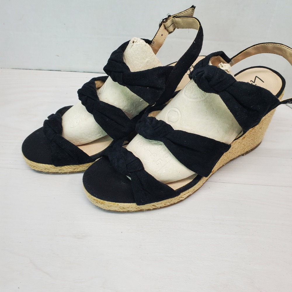 LifeStride Women's‎ Black Wedge Espadrille Sandals Size 10W